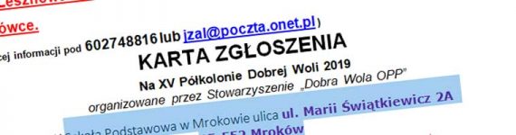 karta zgłoszenia na półkolonie 2019