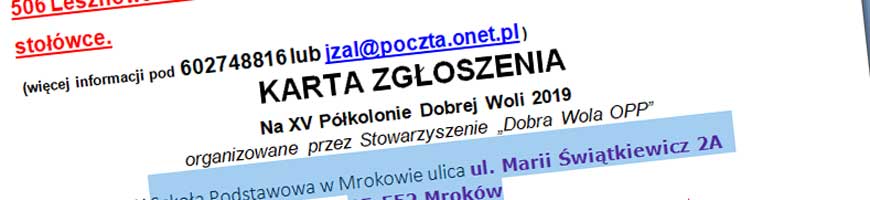 karta zgłoszenia na półkolonie 2019